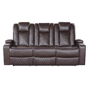 Briscoe 82.5 in. W Straight Arms Faux Leather Rectangle Power Reclining Sofa with Power Headrests in. Dark Brown