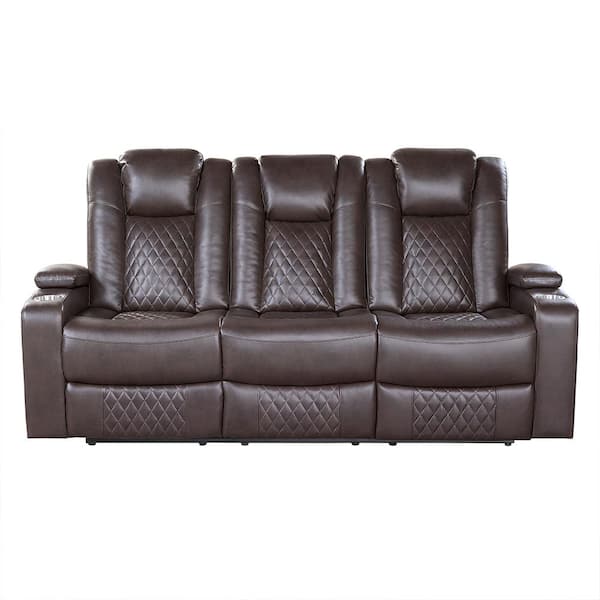 Lazzara Briscoe 82.5 in. W Straight Arms Faux Leather Rectangle Power Reclining Sofa with Power Headrests in. Dark Brown