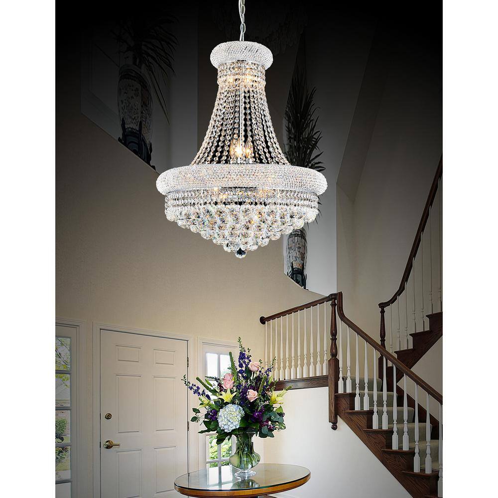 Elegant Empire Chrome & Crystal 28" Chandelier with Adjustable Chain