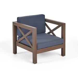 Brown Acacia Wood Wicker Outdoor Dining Chair with Water Resistant Grey Cushion