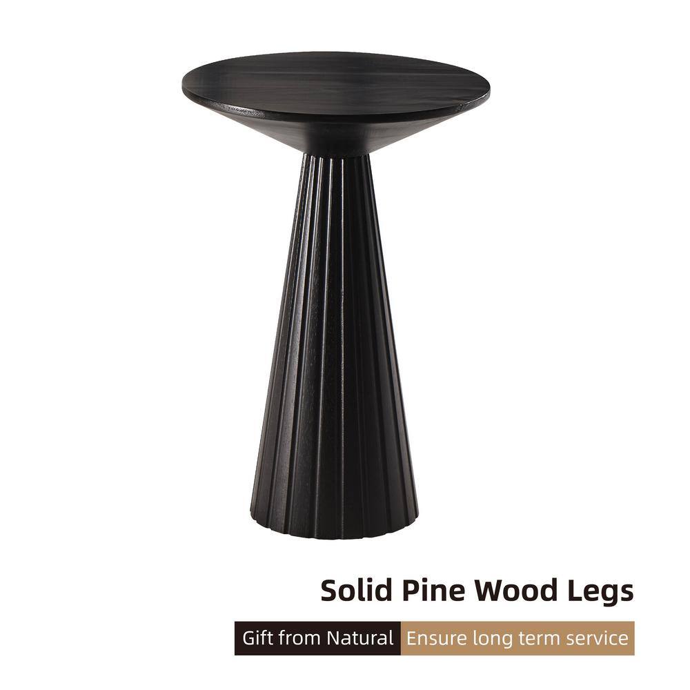 Black Round Pedestal Wood End Table with Textured Finish