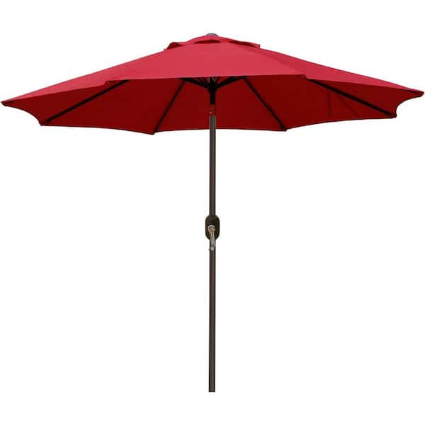 Unbranded 9 ft. Stable Metal Pole Market Push Button Patio Umbrella in Red