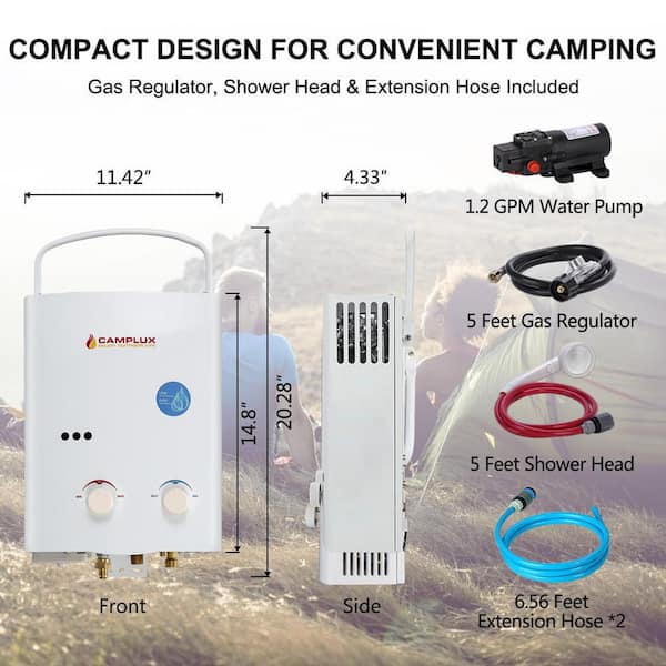 Tankless Water Heater, Camplux Outdoor Portable Propane GAS Tankless Water Heater for Camping Showers, 2.64 GPM, Gray