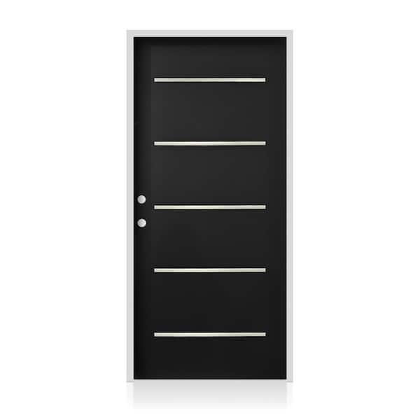 36 in. x 80 in. Right-Hand/Inswing Black Steel Prehung Front Door Slab with Bore Hole