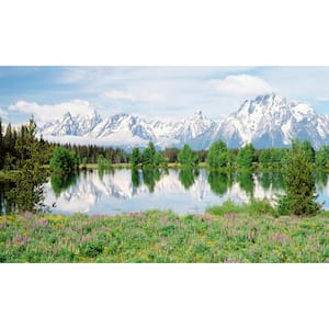 Mountain Flowers View - Weather Proof Scene for Window Wells or Wall Mural - 100 in. x 60 in.
