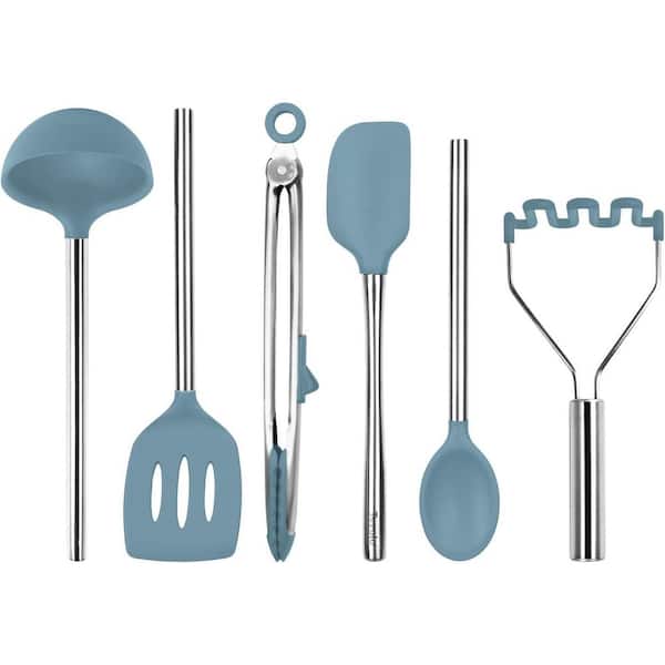 Silicone Kitchen Utensil Set with Nylon Core, Blue Slate, 6-Piece