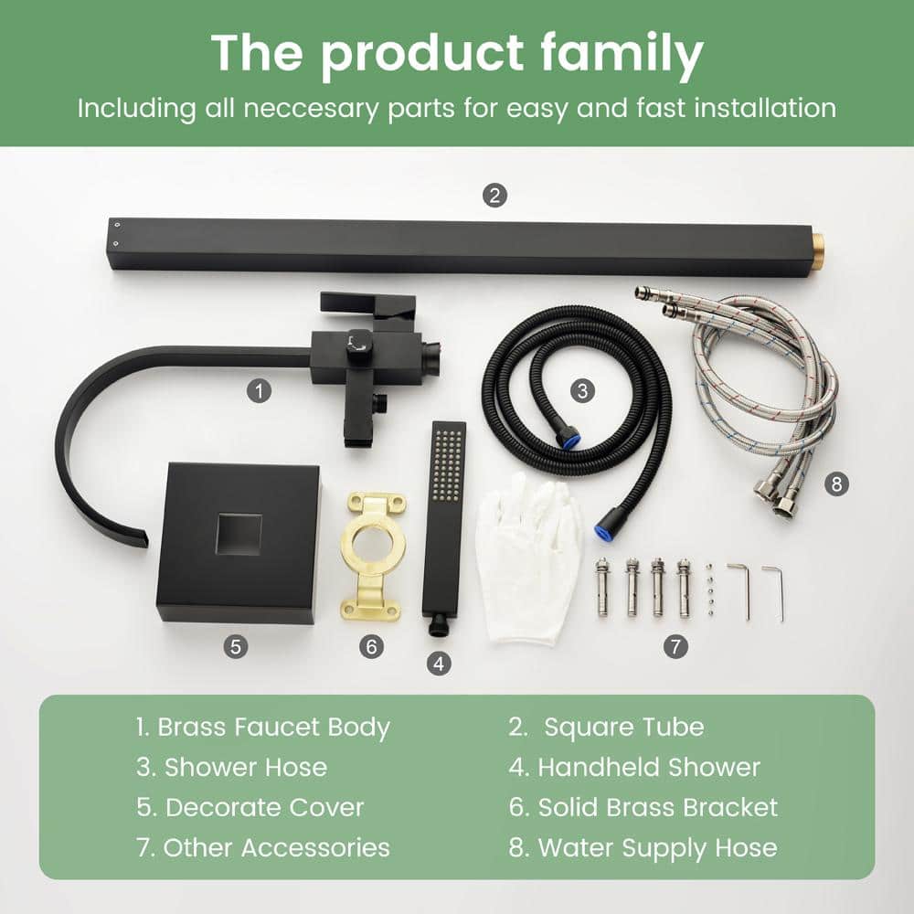 Matte Black Brass Floor-Mounted Freestanding Tub Filler