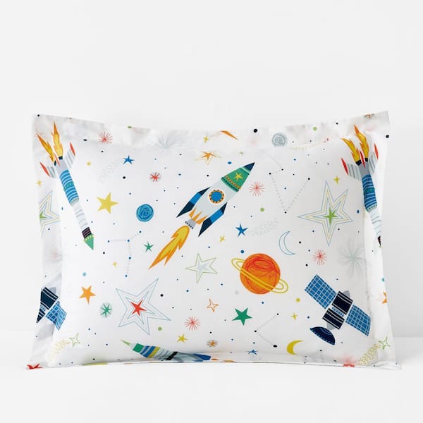 Company Kids Outerspace White Multi Organic Cotton Percale Standard Sham