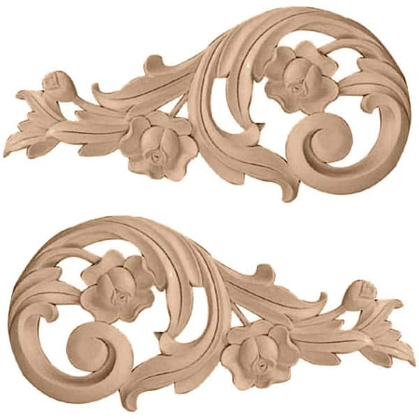 Ekena Millwork 3/4 in. x 9-3/4 in. x 4-3/4 in. Unfinished Wood Alder Medium Rose Scrolls