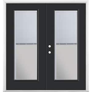 72 in. x 80 in. Jet Black Steel Prehung Right-Hand Inswing Mini Blind Patio Door with Brickmold