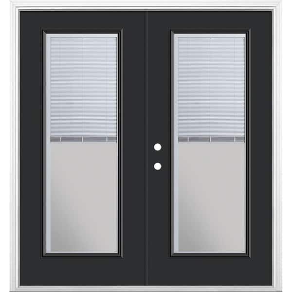 Masonite 72 in. x 80 in. Jet Black Steel Prehung Right-Hand Inswing Mini Blind Patio Door with Brickmold