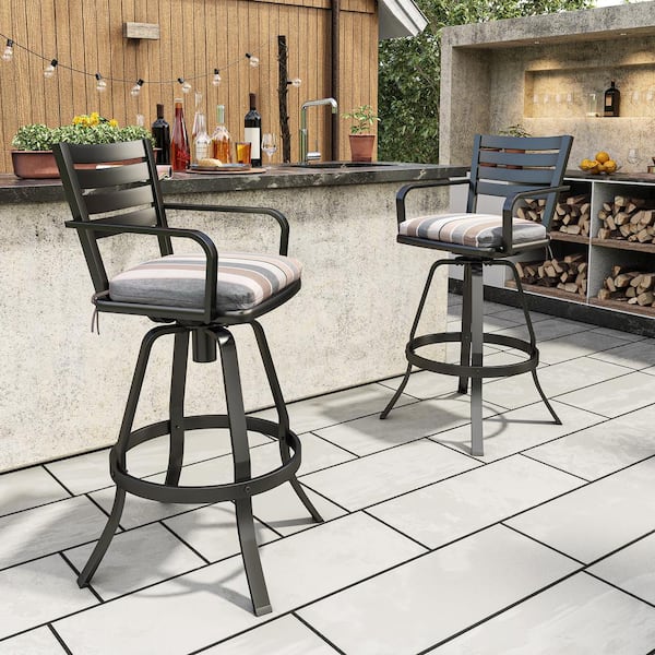Crestlive Products Swivel Cast Aluminum Outdoor Bar Stool with Sunbrella  Milano Char Cushion (2-Pack) CL-ST007CHA-2