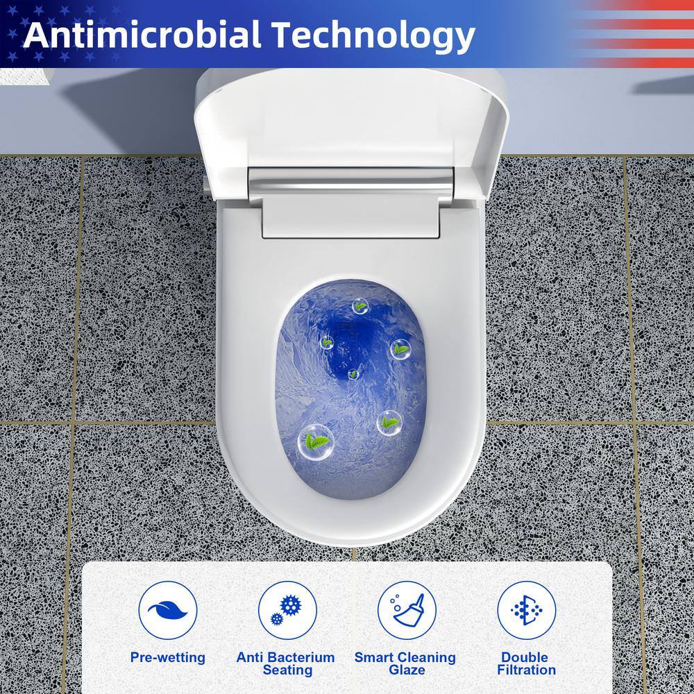 White Ceramic Elongated Smart Bidet Toilet with Heated Seat