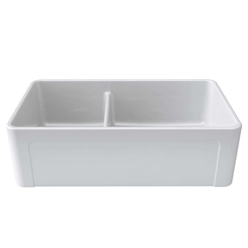 White Fireclay 33'' Double Bowl Farmhouse Sink
