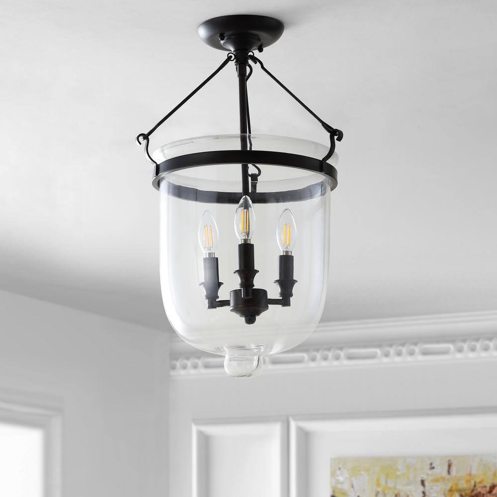 Elegant Farmhouse 14.5" Oil Rubbed Bronze & Glass LED Ceiling Light