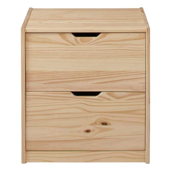 Unfinished 2-Drawer 20 in. W x 21.7 in. H x 13.8 in. D Natural Pine Wood Nightstand, No Handle