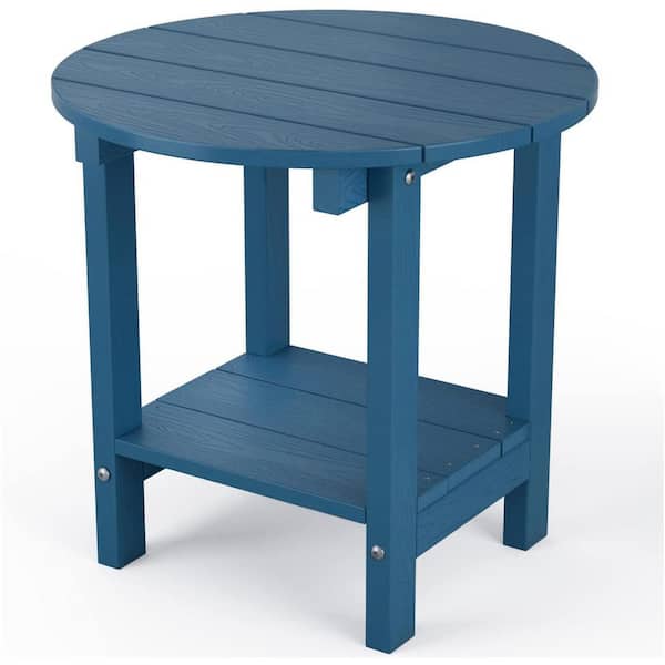 Unbranded Navy Round Plastic Outdoor Side Table with Storage Shelf