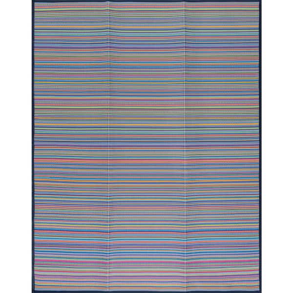 Tayse Rugs Luna Multi-Color 9 ft. x 12 ft. Stripes Indoor/Outdoor Area Rug