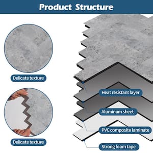 Herringbone Cement Gray 12 in. x 12 in. PVC Peel and Stick Backsplash Wall Tile (10 sq.ft./10-Sheets)