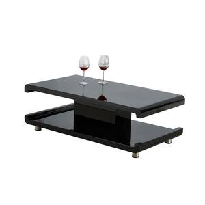La Casa 15.25 in. Black lacquered Glossy Black Modern Euro Coffee Table With Remote Multi-colors Led Light