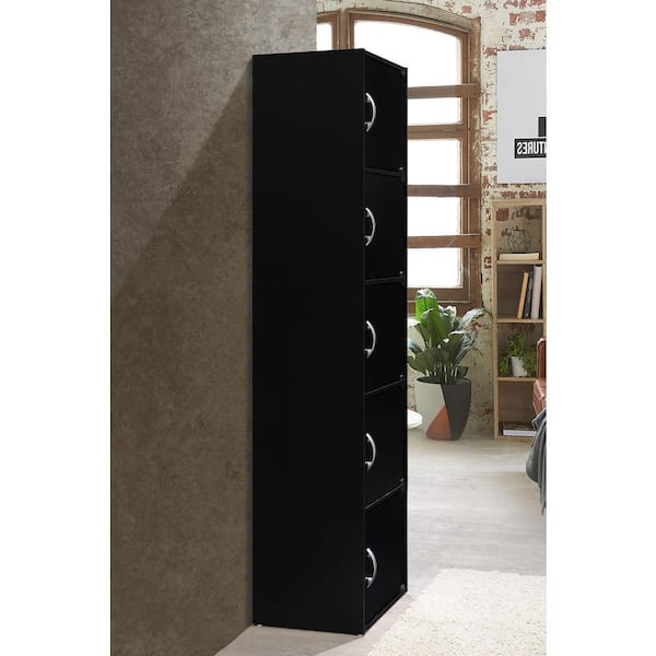 59 in. Black Wood 5-shelf Standard Bookcase with newest Doors