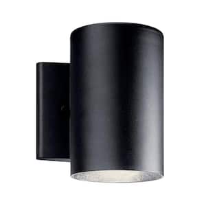 Independence 7 in. 1-Light Textured Black Outdoor Hardwired Wall Cylinder Sconce with Integrated LED (1-Pack)