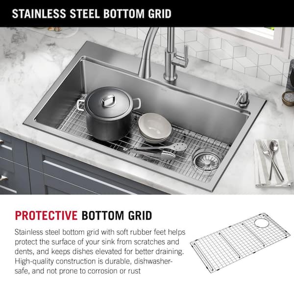 33” Stainless Steel Workstation Kitchen Sink Drop-In Undermount Single Bowl  with WorkFlow™ Ledge and Accessories in Stainless Steel 95A9135-33S-SS-3D