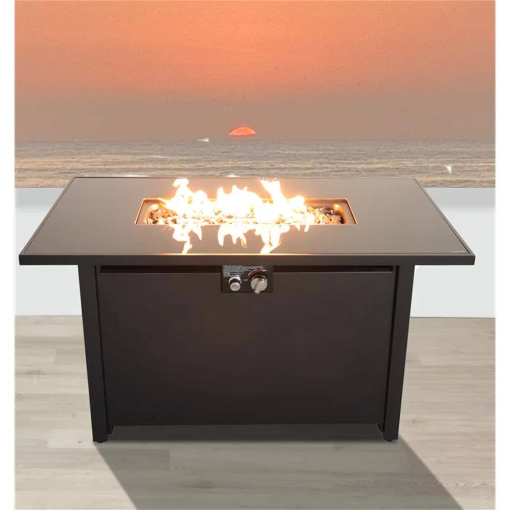  42'' Wide Steel Outdoor Fire Pit Table with Lid and Integrated Ignition
