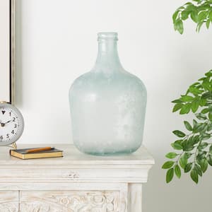 17 in. Clear Handmade Wide Frosted Spanish Bottle Recycled Glass Decorative Vase