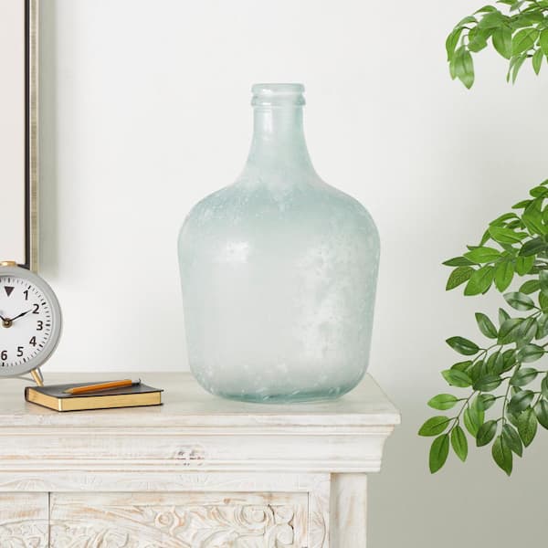 Litton Lane 17 in. Clear Handmade Wide Frosted Spanish Bottle Recycled Glass Decorative Vase