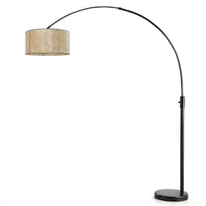 Orbita 82 in. Dark Bronze Furnish LED Dimmable Retractable Arch Floor Lamp, Bulb Included with Drum Mica Shade