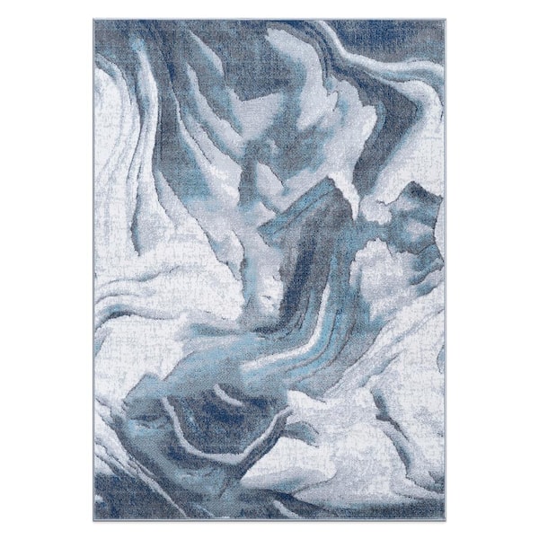 Abstract Wave Blue 5 ft. x 7 ft. Contemporary Area Rug