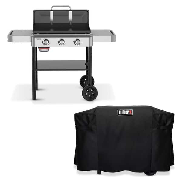 Griddle 3-Burner Propane Gas 28 in. Rust-Resistant Flat Top Grill in Black with Grill Cover