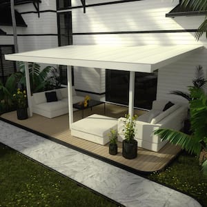 Contempra Aluminum 16 ft. x 10 ft. White Insulated Roof Patio Cover, 2 Utility Beams, 20 lb. Snow Load and 3 Posts