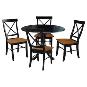 5-Piece 42 in. Black and Cherry Dual Drop Leaf Table Set with 4-Side chairs