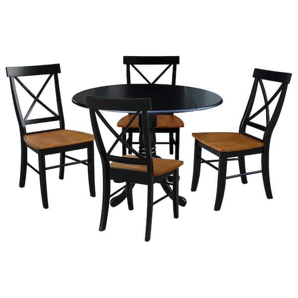 International Concepts 5-Piece 42 in. Black and Cherry Dual Drop Leaf Table Set with 4-Side chairs