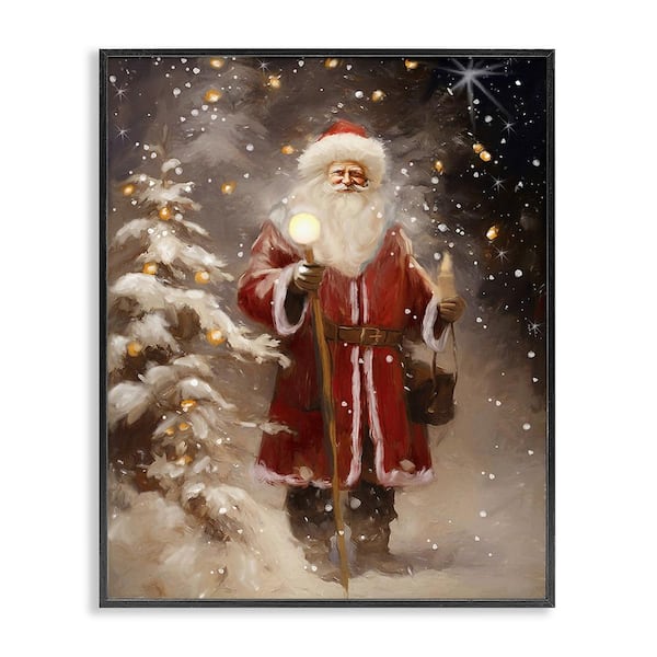 Stupell Industries Santa in Snowy Night Scene by Ramona Murdock 1-Piece Framed Graphic Print People Poster Art Print 30 in. x 24 in.
