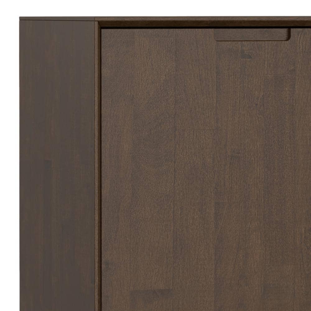 Walnut Brown Solid Hardwood and Metal 4-Door Sideboard Buffet