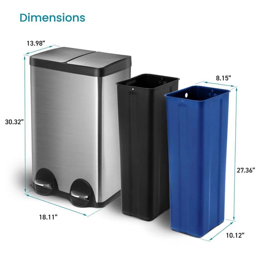Stainless Steel Dual Compartment Kitchen Trash and Recycling Bin