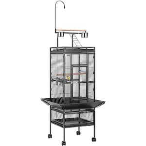 72 in. Wrought Iron Bird Cage with Play Top and Rolling Stand Medium