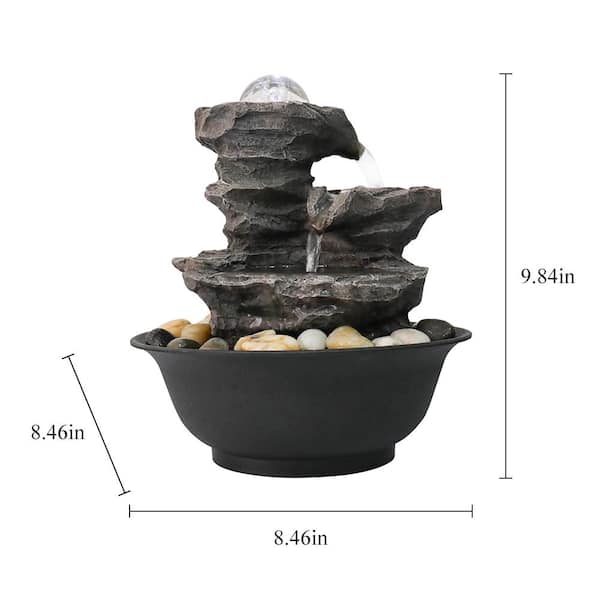 Watnature 9.8 in. Resin-Rock Cascading Tabletop Water Fountain, 4