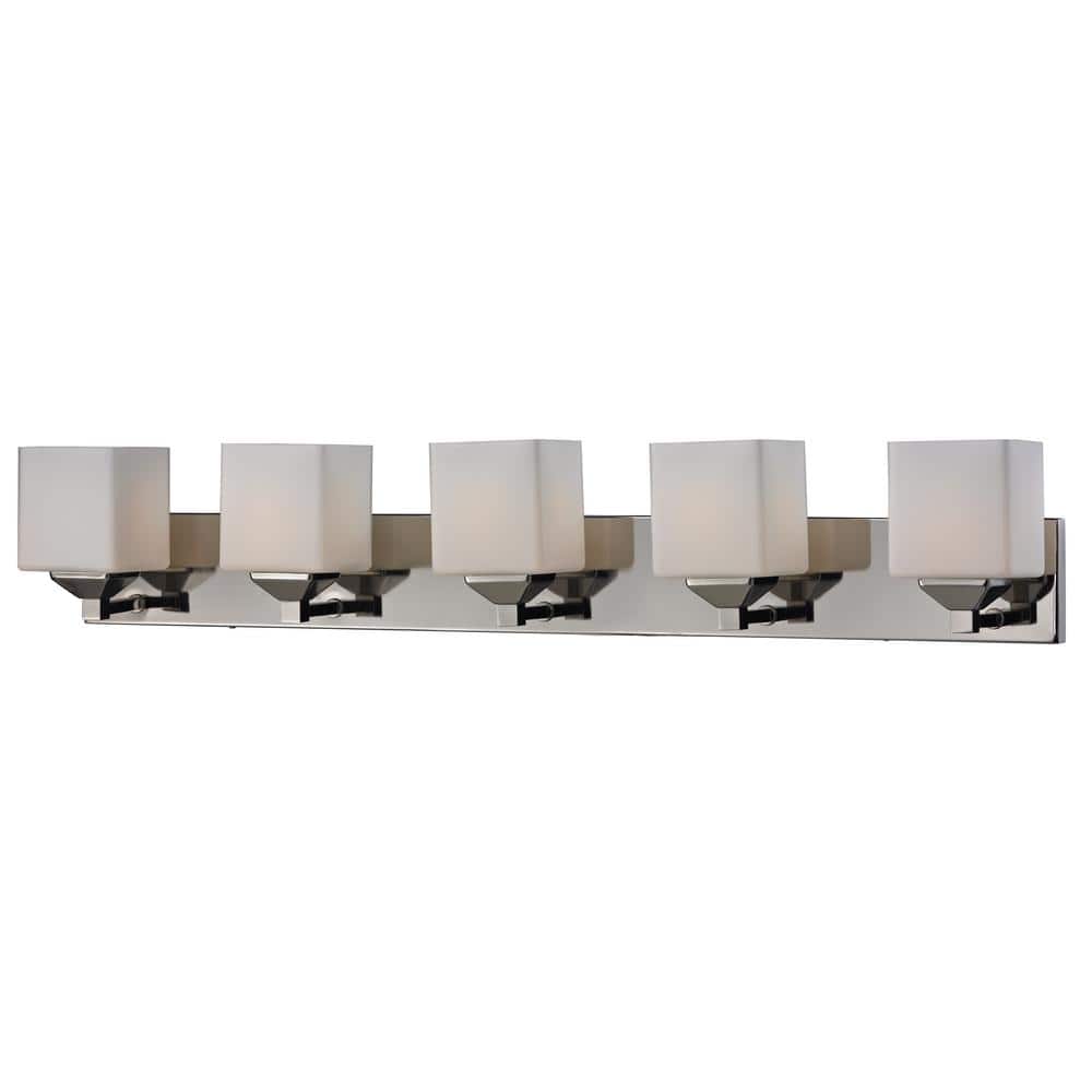 Quube 5-Light Chrome Vanity with Matte Opal Shades