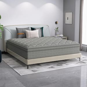 Grey Full Medium Hybrid Euro Top Support and Breathable Cooling Gel Memory Foam 14 in. Bed-in-a-Box Mattress