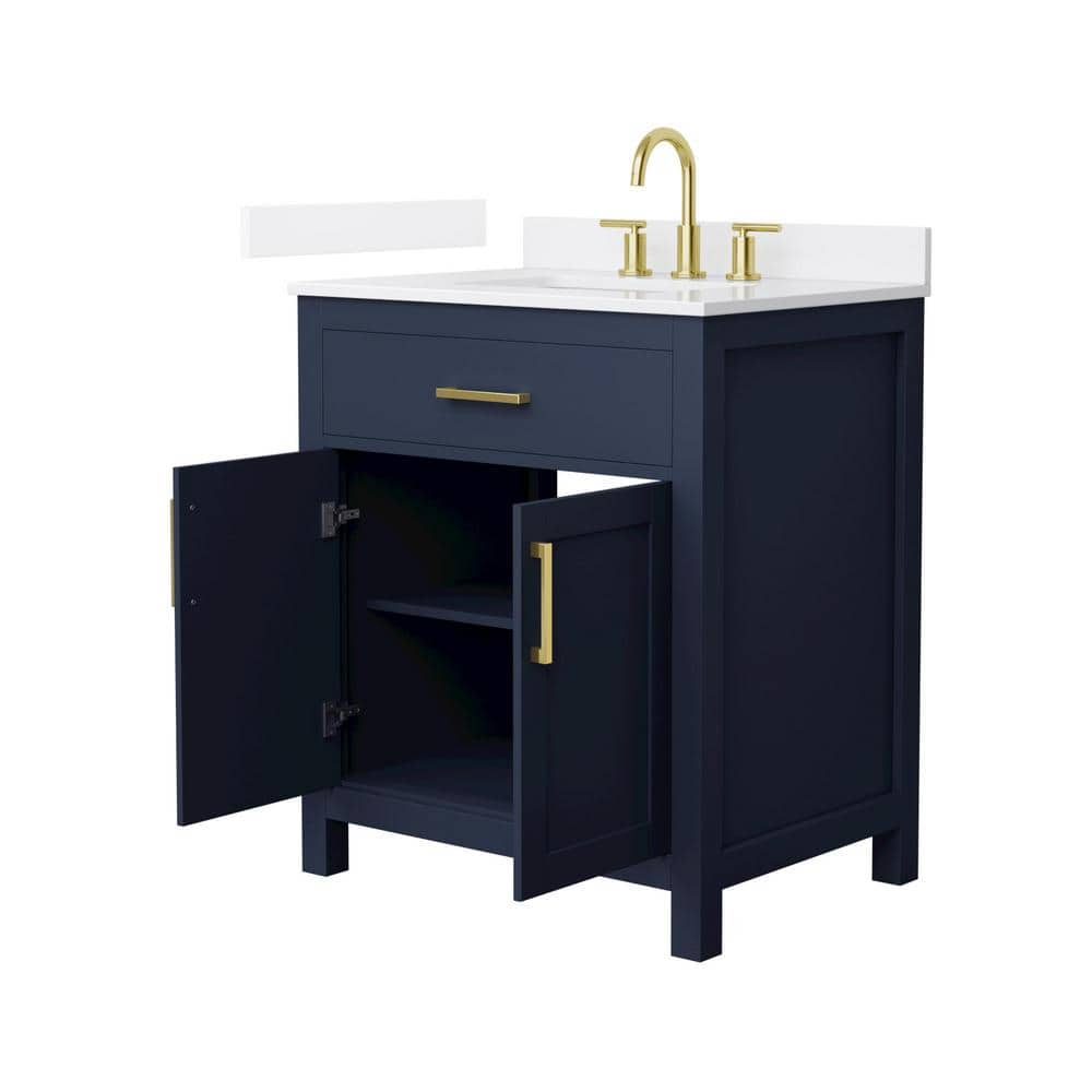 Beckett 30" Dark Blue Freestanding Vanity with White Quartz Top