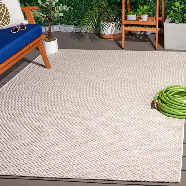 Sisal All-Weather 7 ft. x 10 ft. Ivory/Natural Solid Woven Geometric Indoor/Outdoor Area Rug