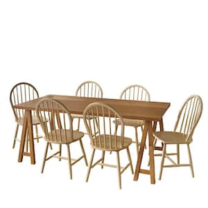 Ansley 7-Piece Natural Oak and Antique White Dining Set