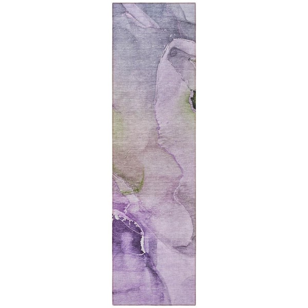 Purple 2 ft. x 8 ft. Woven Abstract Polyester Runner Indoor / Outdoor Area Rug