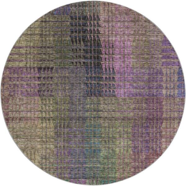 Dream Shag Premium Machine Washable Abstract ADS828 Plum 8 ft. x 8 ft. Round Rug