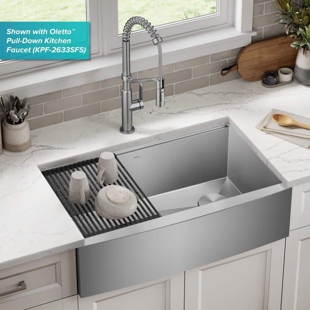 Kore 33-Inch Stainless Steel Farmhouse Workstation Sink with Accessories