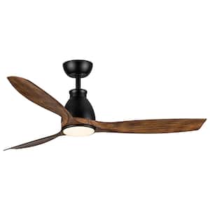 52 In. Indoor Intergrated LED Ceiling Fan with Brown Wood Grain Blade with Remote Control and Light Kit, DC Motor